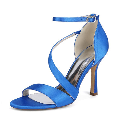 Satin Wedding Sandals Heeled Bridal Shoes Ankle Straps Prom Shoes