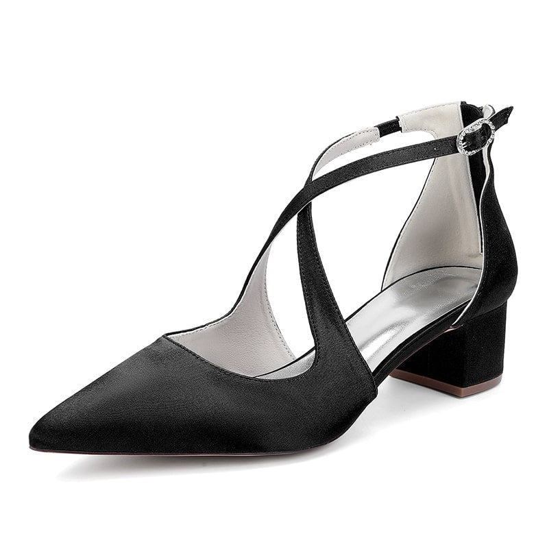 Satin Wedding Shoes Block Heel Bridal Heels Crossing Straps Dress Shoes