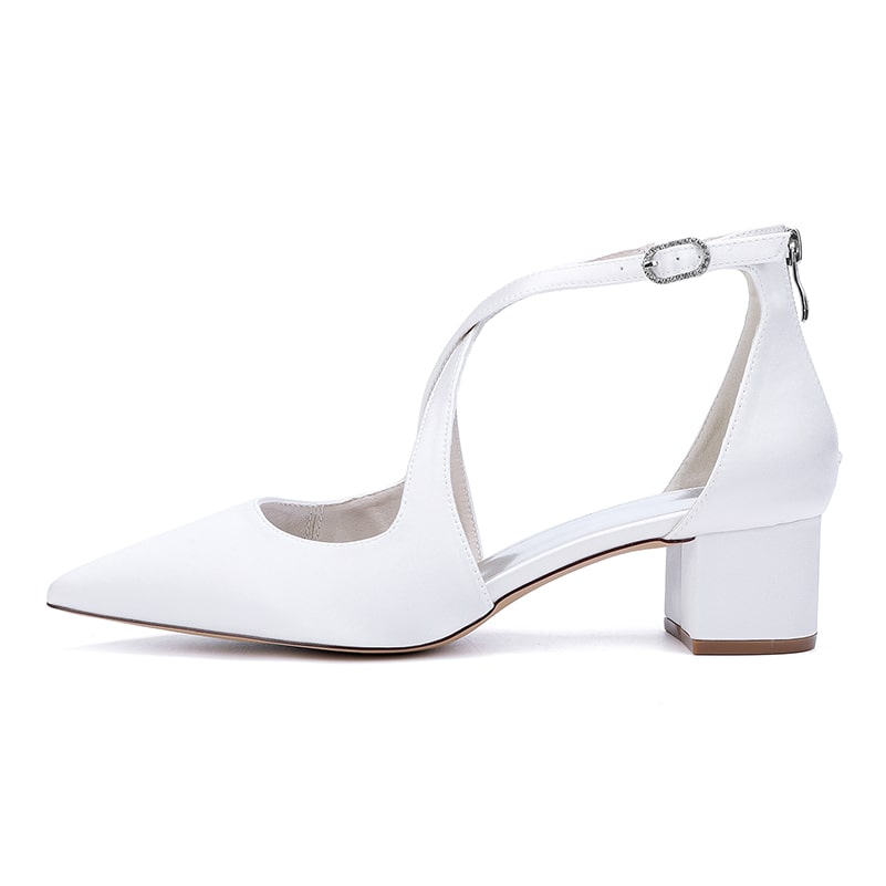 Satin Wedding Shoes Block Heel Bridal Heels Crossing Straps Dress Shoes