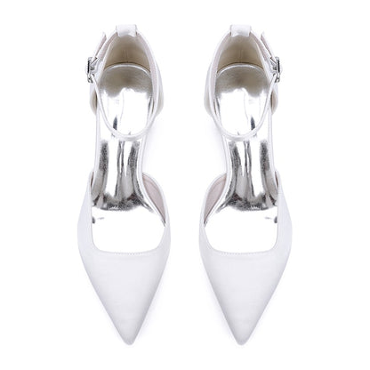 Satin Wedding Shoes Chunky Heel Bridal Heels Ankle Strap Dress Shoes