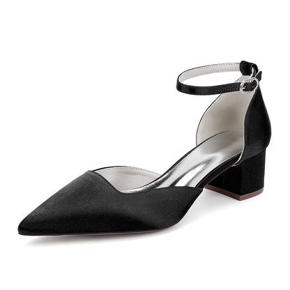 Satin Wedding Shoes Chunky Heel Bridal Heels Ankle Strap Dress Shoes