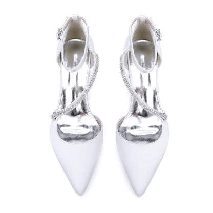 Satin Wedding Shoes Chunky Heel Bridal Heels Crossing Straps Dress Shoes