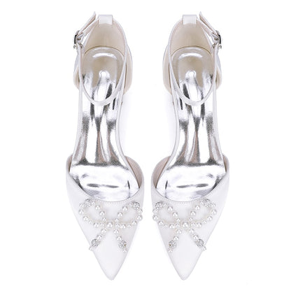 Satin Wedding Flat Bridal Shoes Bow-knot Ankle Straps Shoes