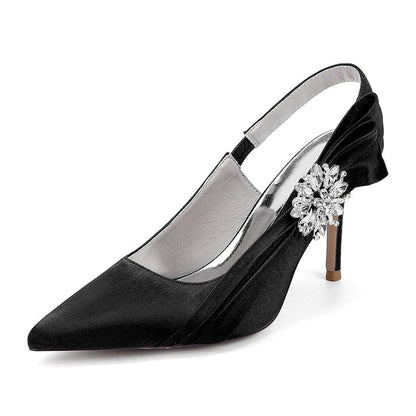 Satin Wedding Shoes Heeled Bridal Sandals Slingbacks Dress Shoes