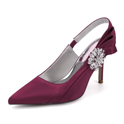 Satin Wedding Shoes Heeled Bridal Sandals Slingbacks Dress Shoes