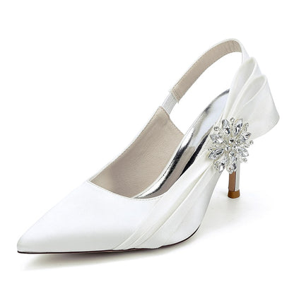 Satin Wedding Shoes Heeled Bridal Sandals Slingbacks Dress Shoes