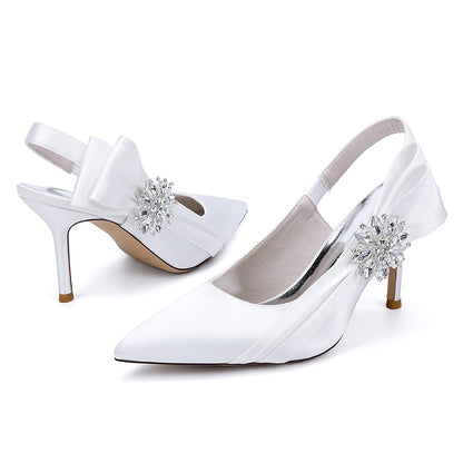 Satin Wedding Shoes Heeled Bridal Sandals Slingbacks Dress Shoes