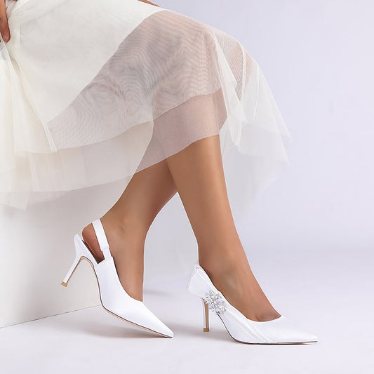 Satin Wedding Shoes Heeled Bridal Sandals Slingbacks Dress Shoes