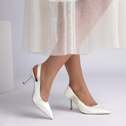 Satin Wedding Shoes Heeled Bridal Sandals Slingbacks Dress Shoes