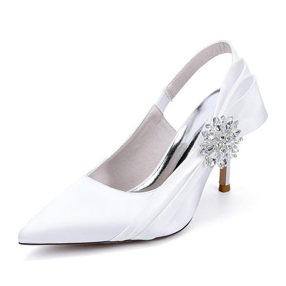 Satin Wedding Shoes Heeled Bridal Sandals Slingbacks Dress Shoes