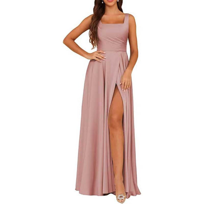 Spaghetti Straps Satin Bridesmaid Dresses Long A-line Wedding Ball Gowns