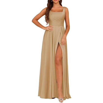 Spaghetti Straps Satin Bridesmaid Dresses Long A-line Wedding Ball Gowns