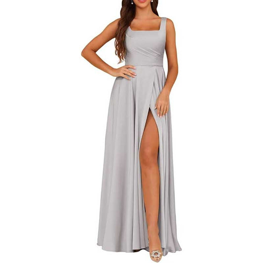 Spaghetti Straps Satin Bridesmaid Dresses Long A-line Wedding Ball Gowns