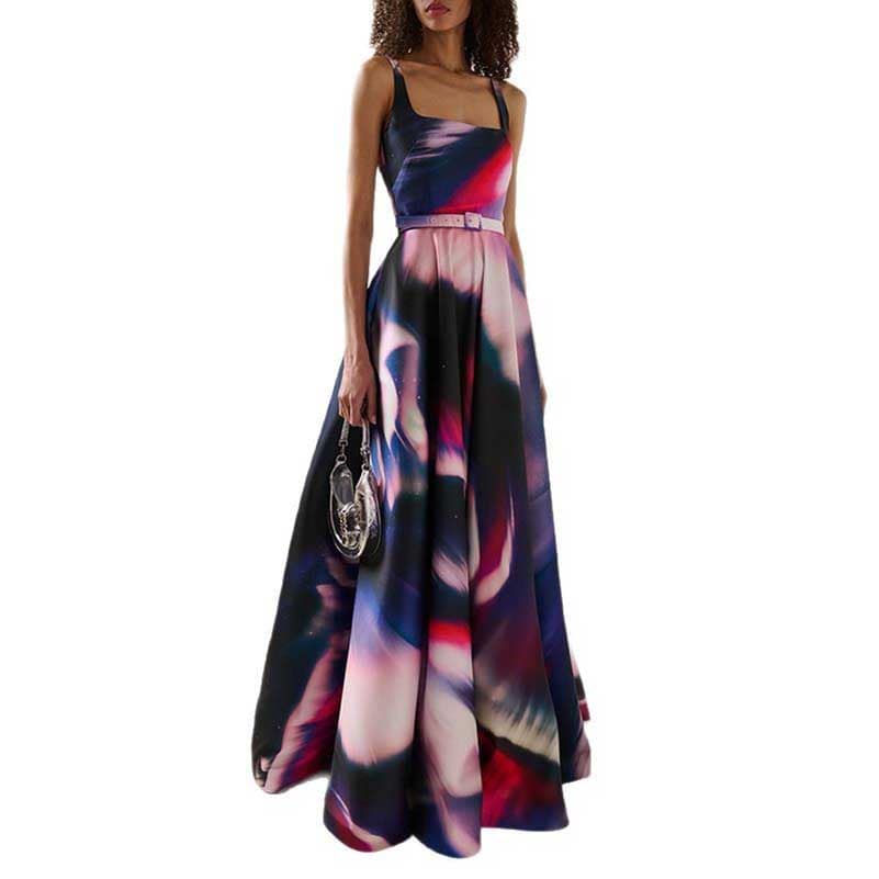 Strapless Floral-Printed Long Dress