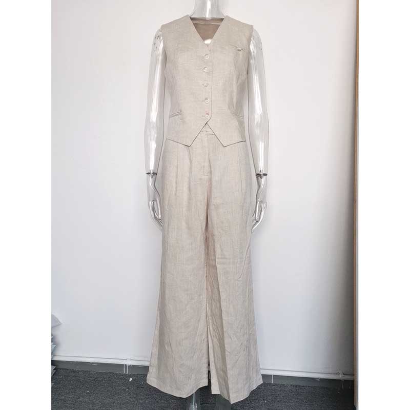 Women's White & Apricot Vest Pantsuit Set | For Office & Events