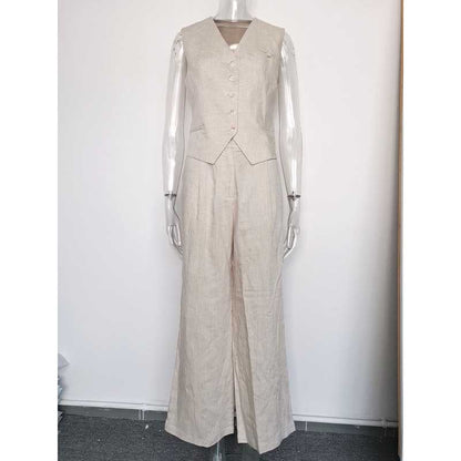 Women's White & Apricot Vest Pantsuit Set | For Office & Events