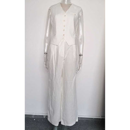 Women's White & Apricot Vest Pantsuit Set | For Office & Events