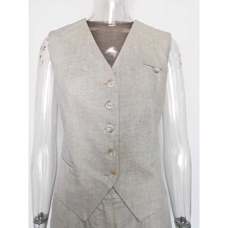 Women's White & Apricot Vest Pantsuit Set | For Office & Events