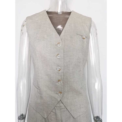 Women's White & Apricot Vest Pantsuit Set | For Office & Events