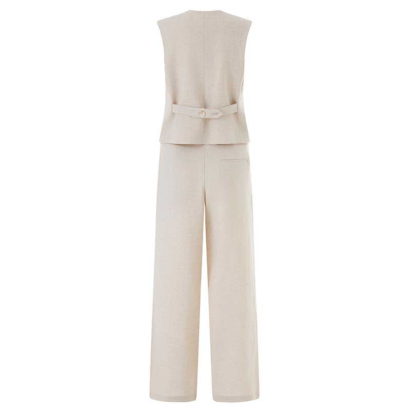 Women's White & Apricot Vest Pantsuit Set | For Office & Events