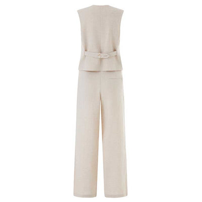 Women's White & Apricot Vest Pantsuit Set | For Office & Events