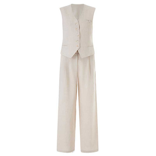 Women's White & Apricot Vest Pantsuit Set | For Office & Events