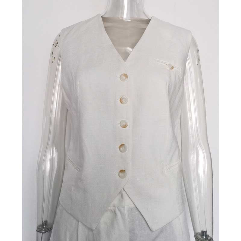 Women's White & Apricot Vest Pantsuit Set | For Office & Events