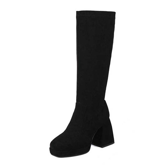 Women's Knee-Length Suede Boots | Chunky Heel & Timeless Style