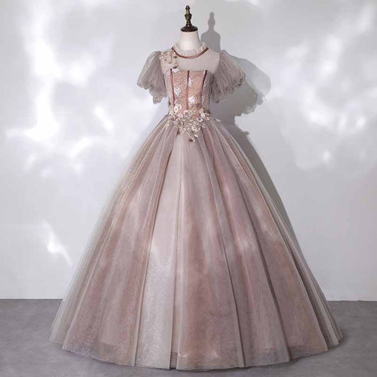 Tulle Appliques Puff Sleeve Quinceanera Dress Ball Gowns