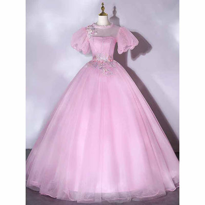 Tulle Appliques Puff Sleeve Quinceanera Dress Ball Gowns