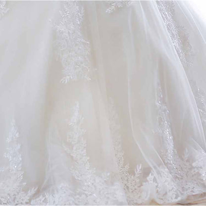 Vintage A line Tulle Off The Shoulder White Wedding Dresses for Bride