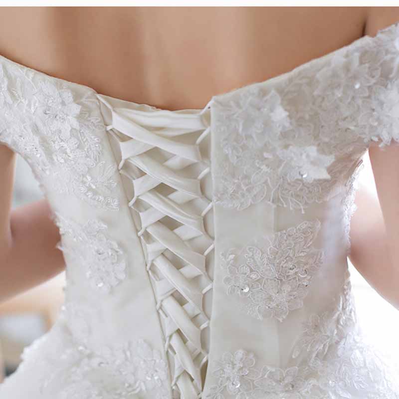 Vintage A line Tulle Off The Shoulder White Wedding Dresses for Bride