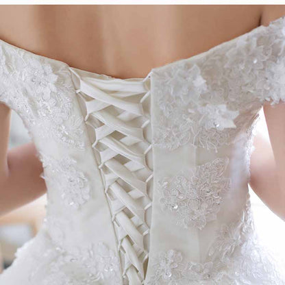 Vintage A line Tulle Off The Shoulder White Wedding Dresses for Bride