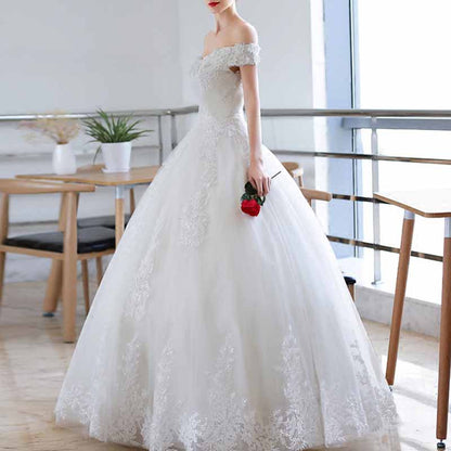 Vintage A line Tulle Off The Shoulder White Wedding Dresses for Bride