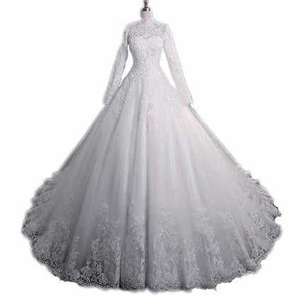 Vintage Custom Bridal Dress Long Sleeves Lace Wedding Dresses With Appliques