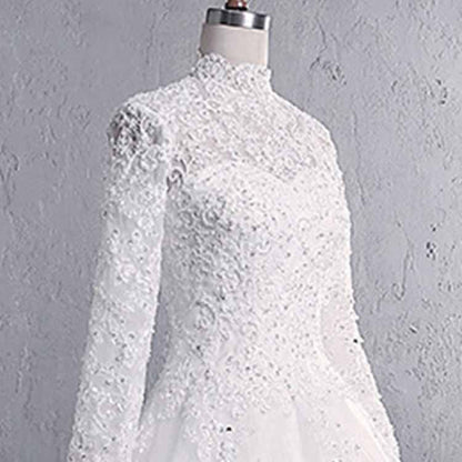 Vintage Custom Bridal Dress Long Sleeves Lace Wedding Dresses With Appliques