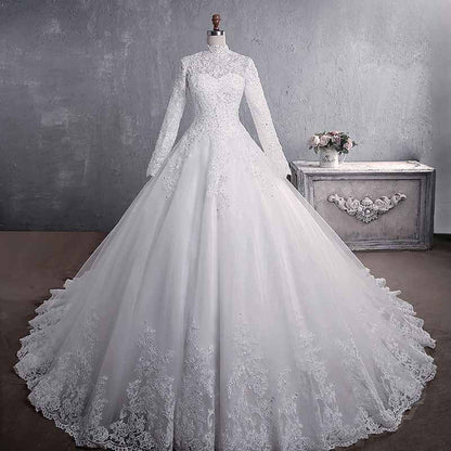 Vintage Custom Bridal Dress Long Sleeves Lace Wedding Dresses With Appliques