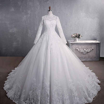 Vintage Custom Bridal Dress Long Sleeves Lace Wedding Dresses With Appliques