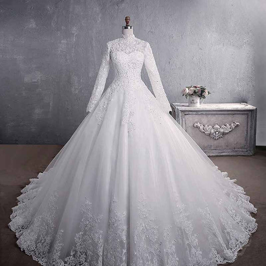 Vintage Custom Bridal Dress Long Sleeves Lace Wedding Dresses With Appliques