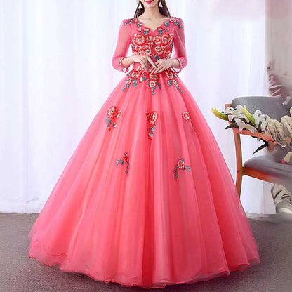 Vintage Lace Flower Appliques Prom Dress Quinceanera Dress