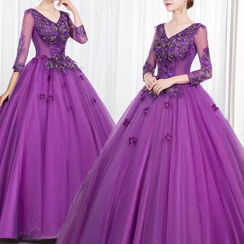 Vintage Lace Flower Appliques Prom Dress Quinceanera Dress