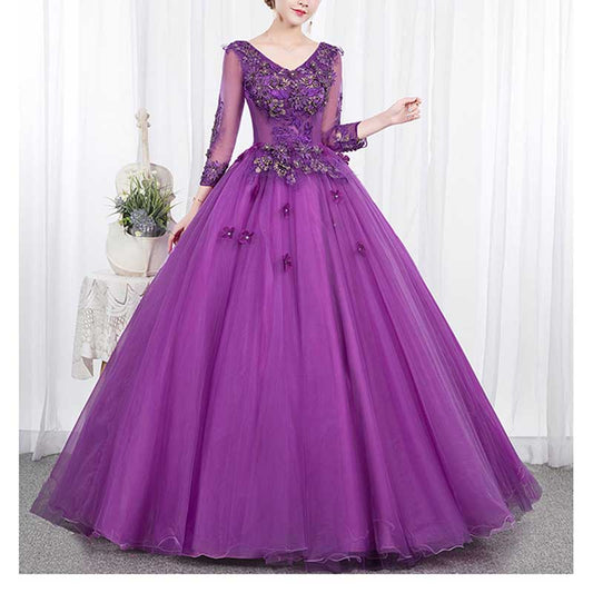 Vintage Lace Flower Appliques Prom Dress Quinceanera Dress