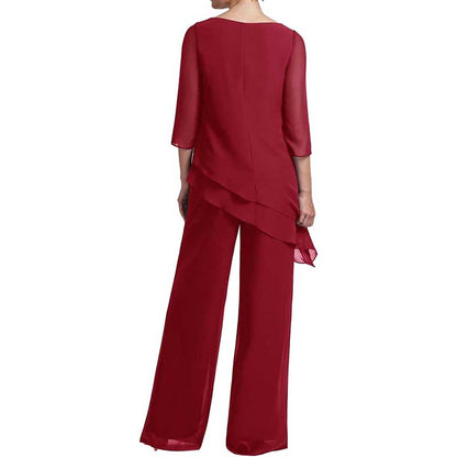 Chiffon Wedding Pant Suit Elegant 2 Piece Set Mother of Bride Wear