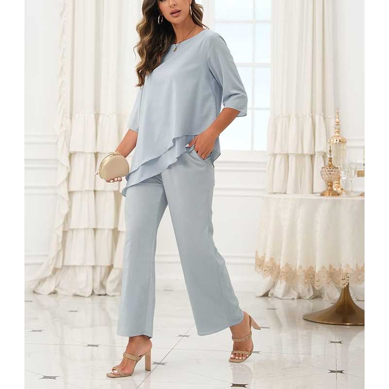 Chiffon Wedding Pant Suit Elegant 2 Piece Set Mother of Bride Wear