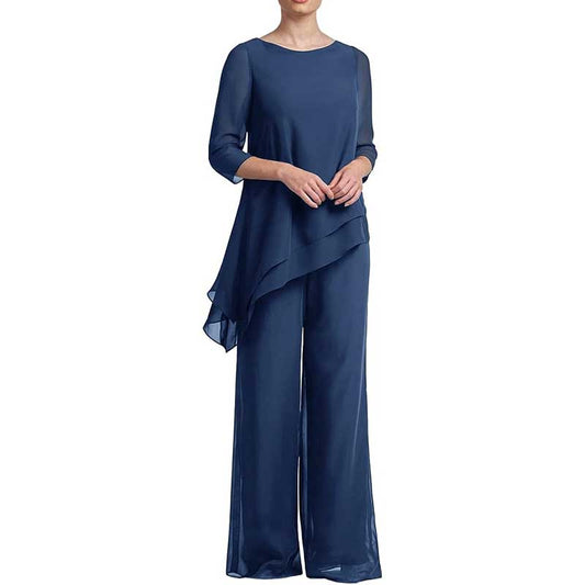 Chiffon Wedding Pant Suit Elegant 2 Piece Set Mother of Bride Wear