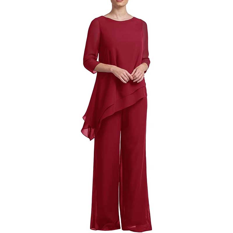 Chiffon Wedding Pant Suit Elegant 2 Piece Set Mother of Bride Wear