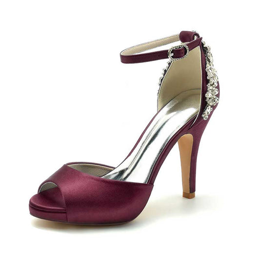 3.94" Wedding Platform Shoes Ankle Strap Rhinestones Prom Shoes