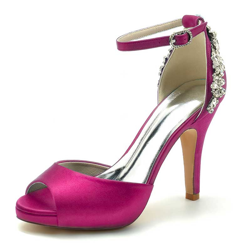 3.94" Wedding Platform Shoes Ankle Strap Rhinestones Prom Shoes