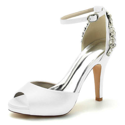 3.94" Wedding Platform Shoes Ankle Strap Rhinestones Prom Shoes