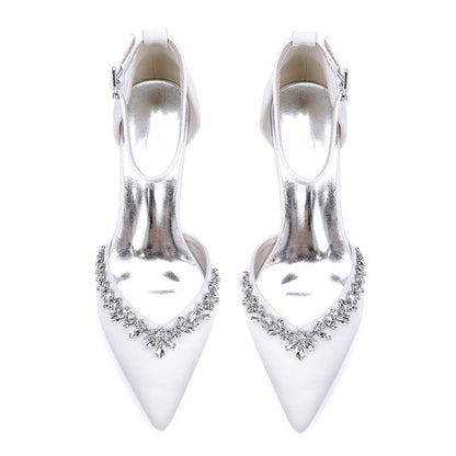 Wedding Shoes Satin Chunky Heel Bridal Heels Ankle Strap Dress Shoes